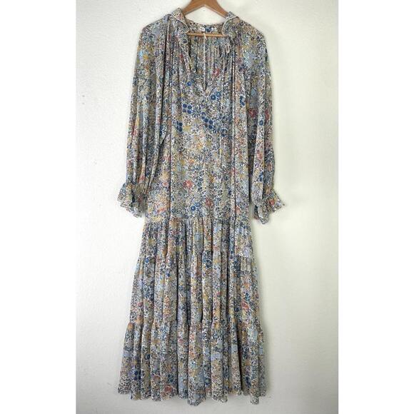 Free People Feeling Groovy Floral Long Sleeved Maxi Dress Sheer No Slip Large - Picture 3 of 10